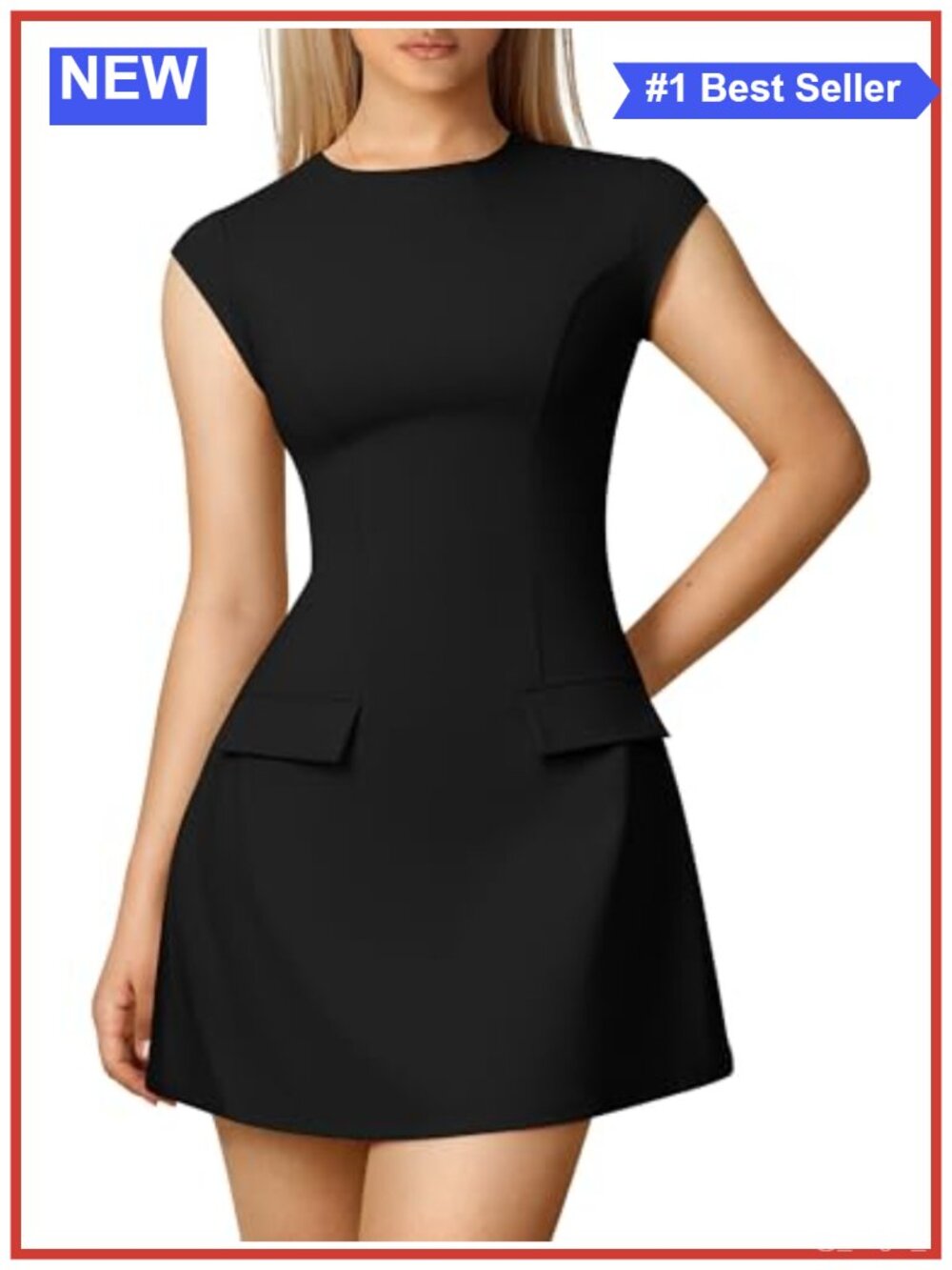 Women's Mock Neck Cap Sleeve A-Line Knit Work Mini Dress Club Party